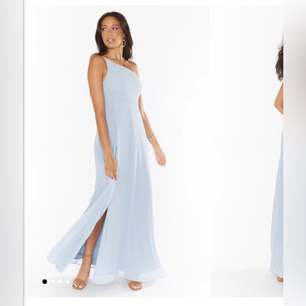 Show me your mumu Shannon bridesmaid dress in steel blue chiffon